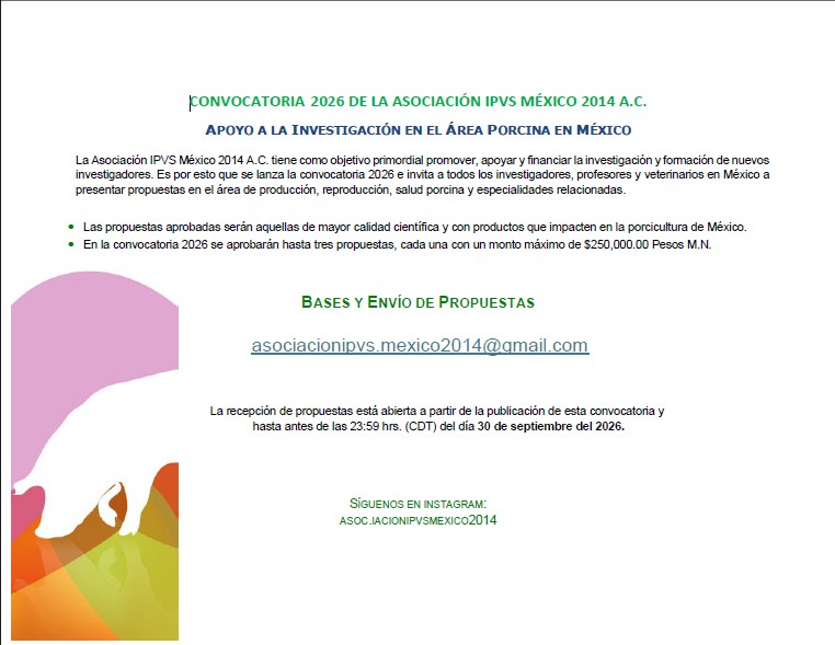 La Asociación IPVS México 2014 A.C. lanza la Convocatoria 2026 de Apoyo a la Investigación en el Área Porcina en México Captura de pantalla 2026 06 22 073519