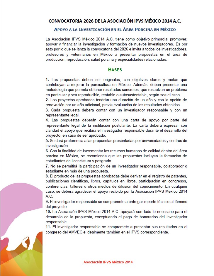 La Asociación IPVS México 2014 A.C. lanza la Convocatoria 2026 de Apoyo a la Investigación en el Área Porcina en México Captura de pantalla 2026 06 22 073555